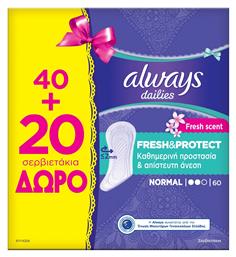 Dailies Fresh & Protect Normal Σερβιετάκια για Κανονική Ροή 2 Σταγόνες -20τμχ & 20τμχ Always