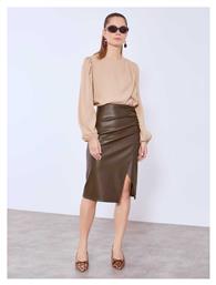 Γυναικεία Φούστα Μίντι Δερματίνης Σούρες Καφέ Σκούρο Celestino