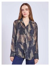 Γυναικείο Πουκάμισο Εμπριμέ Ημιδιάφανο Σκούρο Μπλε Celestino