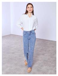 Γυναικείο Τζιν Wide Leg Κεντητούς Φιόγκους Loose Fit Μπλε Ανοιχτό Celestino