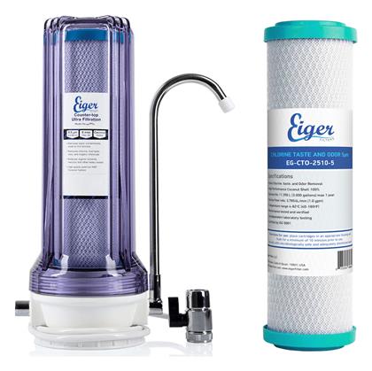 Eiger Counter Top Συσκευή Φίλτρου Νερού Μονή Άνω Πάγκου με Βρυσάκι & Ανταλλακτικό Φίλτρο Eiger CTO 5μm WF-NT-1-F