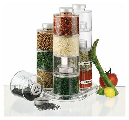 Spice Tower Carousel Jar Θήκες Μπαχαρικών Πλαστικές σε Περιστρεφόμενη Βάση Διάφανη 12τμχ Factory