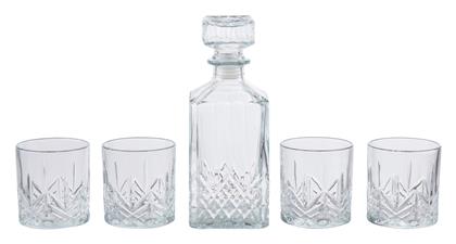 Γυάλινη Καράφα Σερβιρίσματος Ουίσκι με Πώμα και Ποτήρια Διάφανη 900ml 5τμχ - Aria Trade