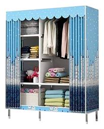 Υφασμάτινη Ντουλάπα με Φερμουάρ και Ράφια σε Μπλε Χρώμα 175x45x105cm - Tradesor