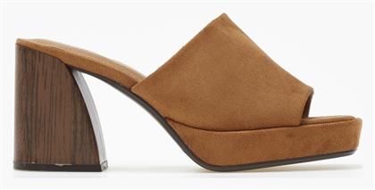 Mules Suede Υφή Χοντρό Τακούνι Κάμελ - Issue Fashion