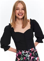 Top Secret Μακρυμάνικο Βραδινο Crop Top Μαύρο από το Koolfly