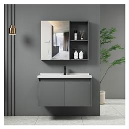 IDEA-1 Πάγκος με Νιπτήρα & Καθρέπτη Μ60xΒ45xΥ47cm Γκρι Woodwell