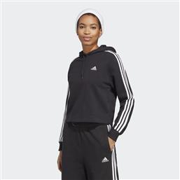 Essentials 3-Stripes Cropped Γυναικείο Φούτερ με Κουκούλα Μαύρο Adidas από το Modivo