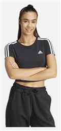 Essentials 3-stripes Γυναικείο Αθλητικό Crop T-shirt Ριγέ Μαύρο Adidas από το Modivo