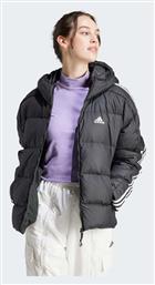 Essentials 3-Stripes Mid Down Κοντό Γυναικείο Puffer Μπουφάν για Χειμώνα Μαύρο Adidas