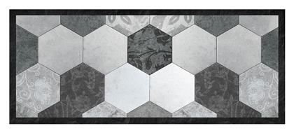 Grey Exagons Χαλάκι Κουζίνας Διάδρομος Αδιάβροχο με Αντιολισθητικό Υπόστρωμα Black / Grey 50x120εκ. Ango