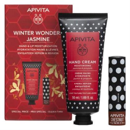 Winter Wonders Jasmine Κρέμα Χεριών Ενυδάτωσης Γιασεμί 50ml & Lip Care Κάστανο Apivita