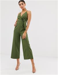 ASOS DESIGN twist front strappy culotte jumpsuit-Green από το Asos