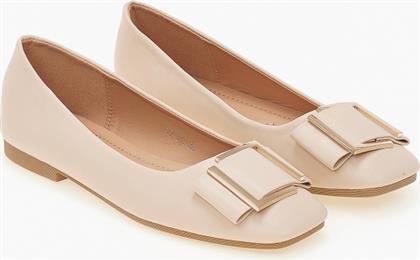 Μπαλαρίνες με χρυσή αγκράφα - Μπεζ - Issue Fashion