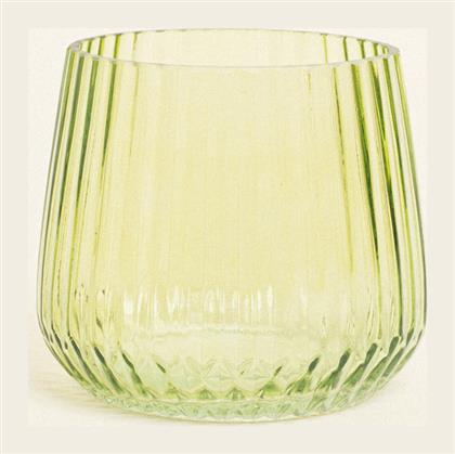 Κηροπήγιο Γυάλινο Ριγέ 11 X 9 Cm Πράσινο Beauty Home