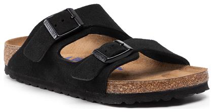 Arizona Soft Footbed Suede Leather Γυναικεία Σανδάλια Ανατομικά σε Μαύρο Χρώμα Birkenstock