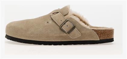 Boston Shearling Suede Κλειστές Γυναικείες Παντόφλες Με γούνα σε Καφέ χρώμα Birkenstock