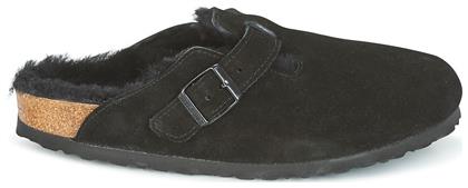 Boston Shearling Suede Leather Flat Δερμάτινα Mules σε Μαύρο Χρώμα Birkenstock από το ProjectShops