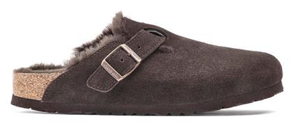 Boston Suede Shearling Παντόφλες με Γούνα Καφέ Birkenstock