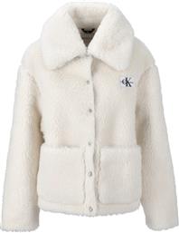 Calvin Klein Sherpa Γυναικείο Λευκό Παλτό με Κουμπιά