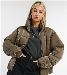 COLLUSION iridescent puffer with ruched seam detail in brown από το Asos