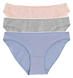 Mini Essentials Βαμβακερά Γυναικεία Slip 3Pack Γκρί, Μπλε, Ροζ Cotonella