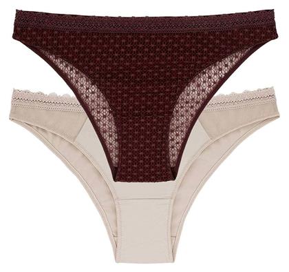 Reese Γυναικεία Slip 2Pack με Δαντέλα Bordeaux/Beige Dorina