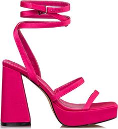 Envie Shoes Υφασμάτινα Γυναικεία Πέδιλα με Χοντρό Ψηλό Τακούνι σε Ροζ Χρώμα από το MyShoe