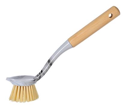Bamboo Essentials 04-14322 Μπαμπού Βούρτσα Καθαρισμού με Λαβή για Πιάτα Λευκή Estia
