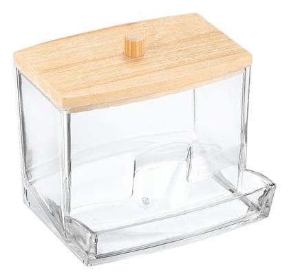 BAMBOO ESSENTIALS Επιτραπέζια Θήκη για Βαμβάκι Μπαμπού Διάφανη Estia