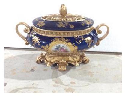 Φοντανιέρα Πορσελάνης με Καπάκι 27x20x18cm Μπλε Eurolamp