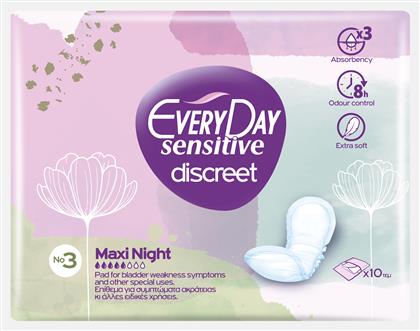 Sensitive Discreet Maxi Night No3 Γυναικείες Σερβιέτες Ακράτειας Κανονικής Ροής 5 Σταγόνες 10τμχ Every Day