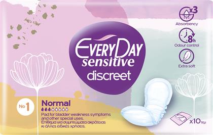 Every Day Sensitive Discreet Normal No1 Γυναικείες Σερβιέτες Ακράτειας Κανονικής Ροής 3 Σταγόνες 10τμχ