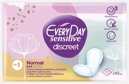 Sensitive Discreet Normal No1 Γυναικείες Σερβιέτες Ακράτειας Κανονικής Ροής 3 Σταγόνες 10τμχ Every Day από το Pharm24