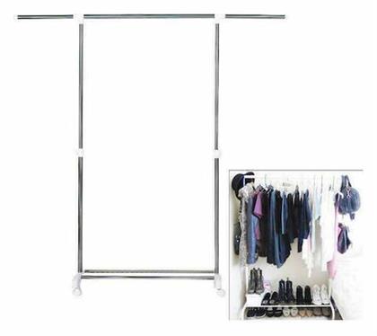 Τροχήλατη Κρεμάστρα Δαπέδου από Μέταλλο Πτυσσόμενη Ασημί 125x43x142cm Factory