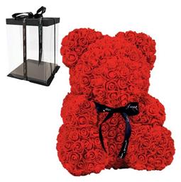 Αρκουδάκι από Τεχνητά Τριαντάφυλλα Teddy Bear Roses Κόκκινο 25cm Σε Κουτί Fly Digital