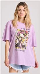 Funky Buddha Γυναικείο T-shirt Ριγέ Λιλά