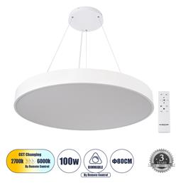 Burton Στρογγυλό Κρεμαστό LED Panel 100W με Ρυθμιζόμενο Λευκό Φως 80εκ. GloboStar