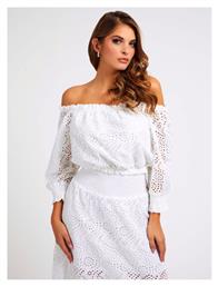 Γυναικείο Crop Top Off-Shoulder Μακρυμάνικο Καλοκαιρινό Λευκό Guess από το Z-mall