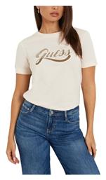 Glittery Γυναικείο T-shirt Εκρου- Χρυσο Guess από το ProjectShops