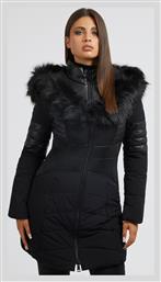 Μακρύ Γυναικείο Puffer Μπουφάν για Χειμώνα Μαύρο Guess