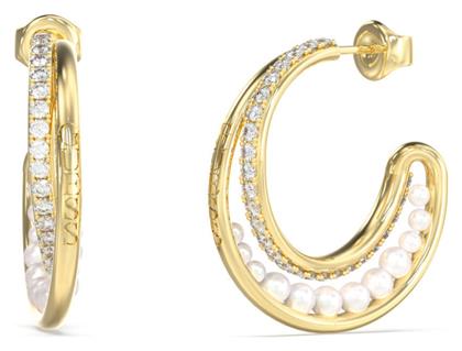 Σκουλαρίκια Κρίκοι από Ατσάλι Επιχρυσωμένα με Πέρλες Guess