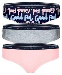 Feel Good III Hipster Βαμβακερά Γυναικεία Slip 3Pack Grey/Blue/Pink John Frank