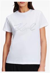 Karl Lagerfeld Rhinestone Karl Signature Γυναικείο T-shirt Λευκό