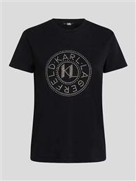 Karl Lagerfeld Rhinestone Logo Γυναικείο T-shirt Μαύρο.