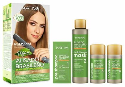 Vegan Brazilian Straightening Σετ Κερατίνης για Ισιωτική, με Σαμπουάν και Μάσκα 5τμχ Kativa