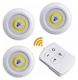 LED Φωτιστικό Σποτάκι για Ντουλάπες με Τροφοδοσία Μπαταρίας και Τηλεχειριστήριο 3τμχ