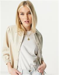 Lipsy pu baloon sleeve cropped shirt in stone-Neutral από το Asos