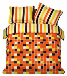 Σετ Μονή 160x240 Squares Orange Πορτοκαλί Makis Tselios Home