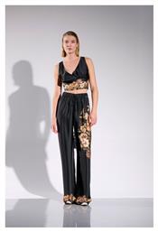 Matis Fashion Γυναικεία Ψηλόμεση Σατέν Παντελόνα με Λάστιχο σε Κανονική Εφαρμογή Floral Μαύρη από το Karakikes